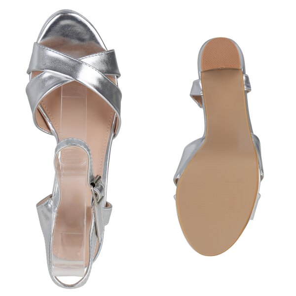 Stiefelparadies Damen Plateau Sandaletten in Silber Top Angebot