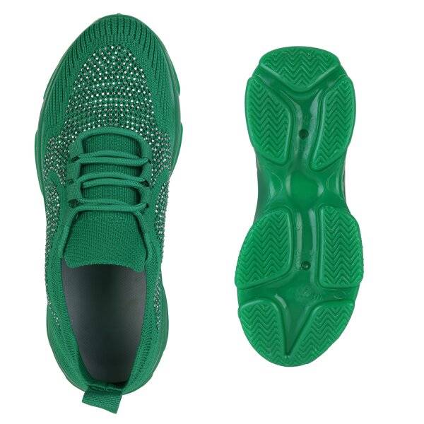 Stiefelparadies Damen Plateau Sneaker in Grün Neueste Mode