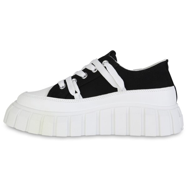 Stiefelparadies Damen Plateau Sneaker in Schwarz
