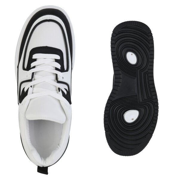 Stiefelparadies Damen Plateau Sneaker in Schwarz Tägliche Deals