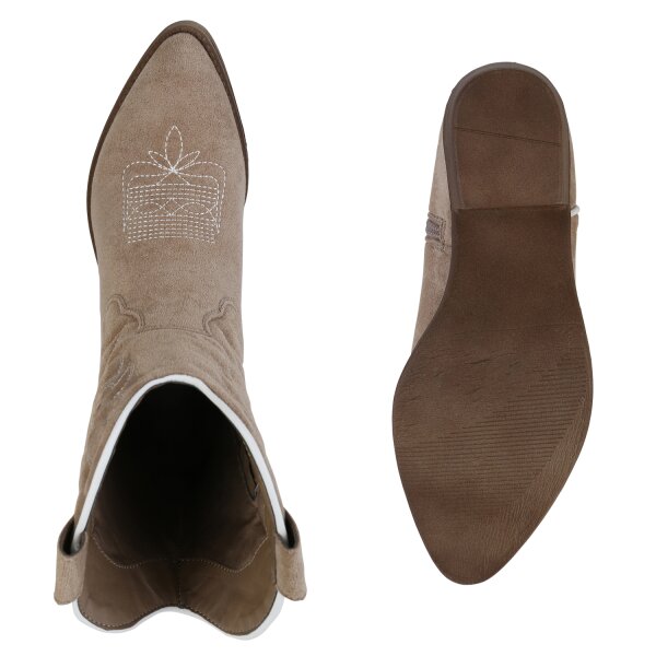 Stiefelparadies Damen Cowboy Boots in Khaki Velours Super Sparpreis