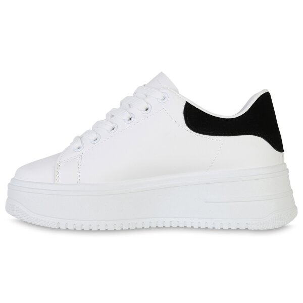 Stiefelparadies Damen Plateau Sneaker in Weiss Schwarz Neueste Stile