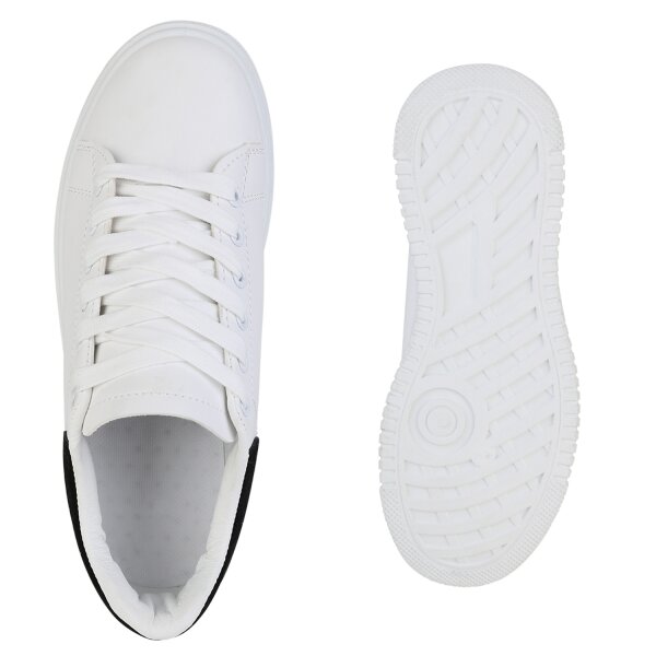 Stiefelparadies Damen Plateau Sneaker in Weiss Schwarz Neueste Stile