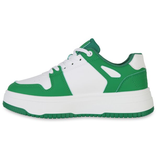 Stiefelparadies Damen Sneaker low in Grün Weiss Nur für heute