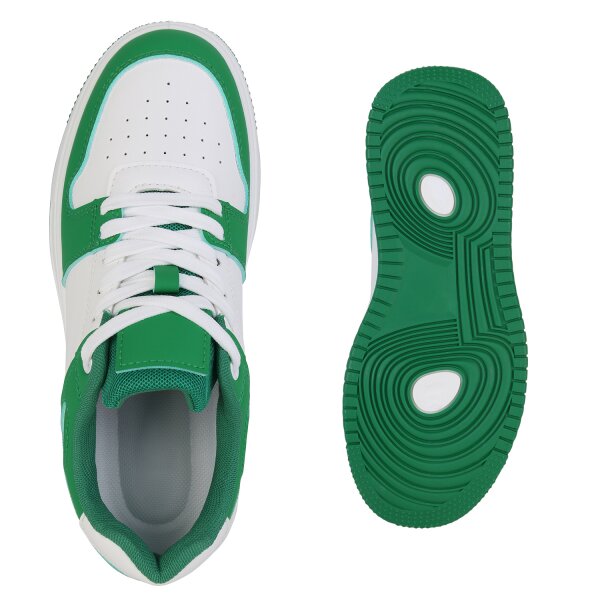 Stiefelparadies Damen Sneaker low in Grün Weiss Nur für heute